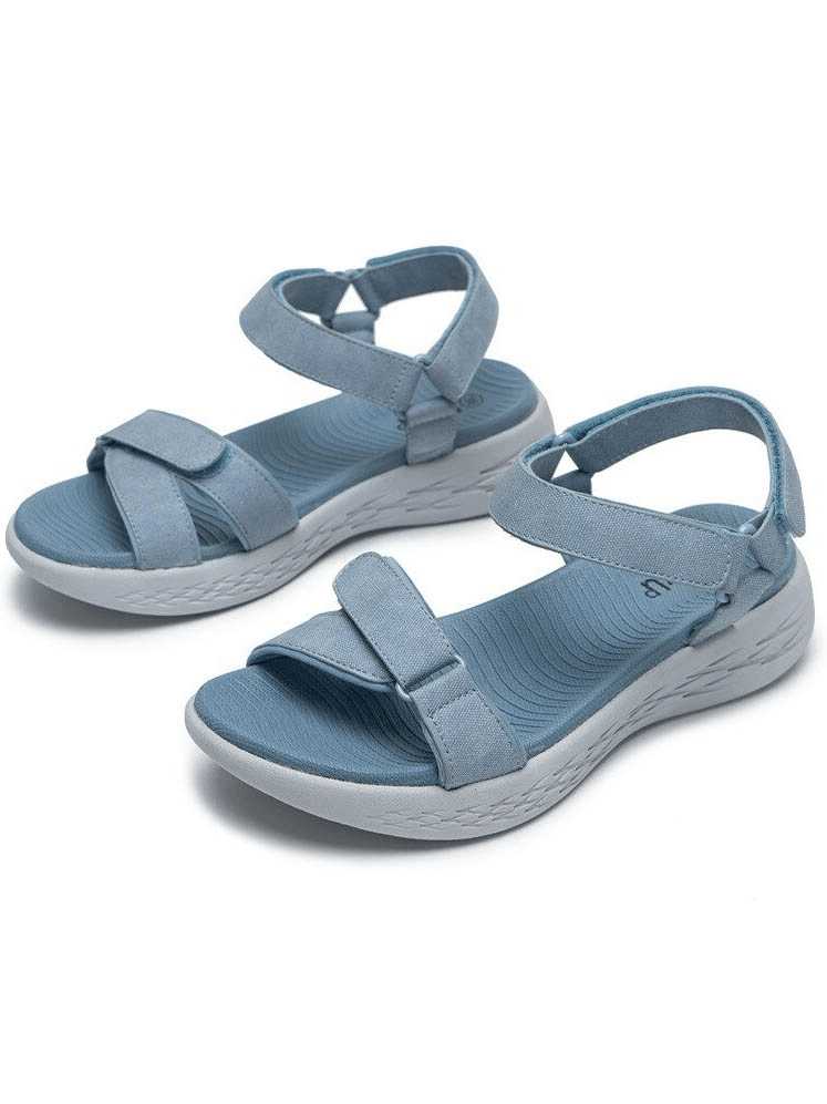 Blue Soft Sole Wedge Open Sandals for Women, sports style with breathable mesh and durable rubber outsole, perfect for active wear.